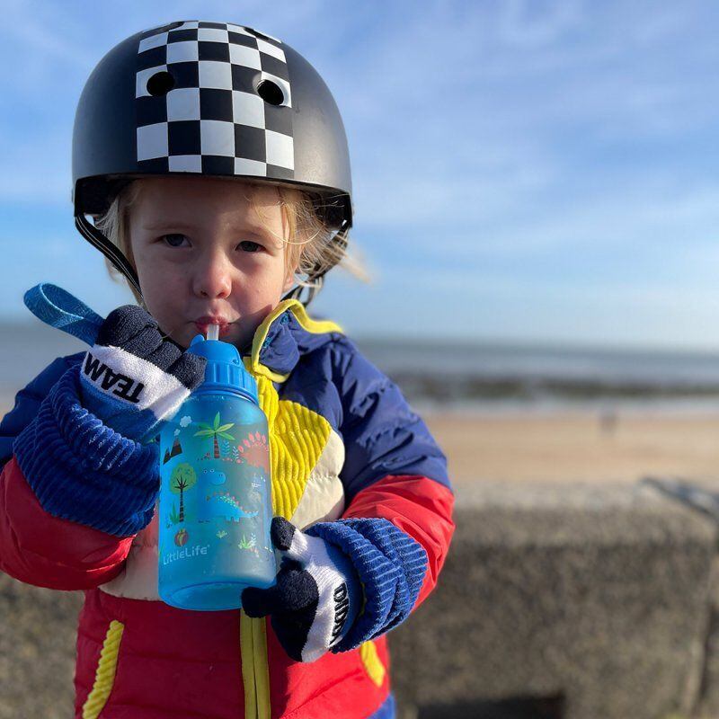 LittleLife Dětská lahev s brčkem Modrá (dinosauři)