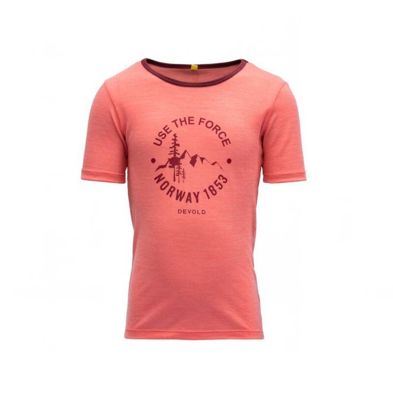 Devold Dětské funkční tričko s merinem Force s krátkým rukávem coral