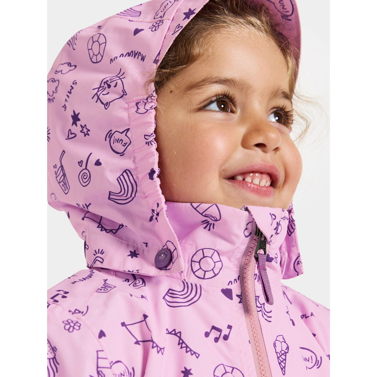 Didriksons Dětská nepromokavá bunda Norma doodle orchid pink - ROSTOUCÍ