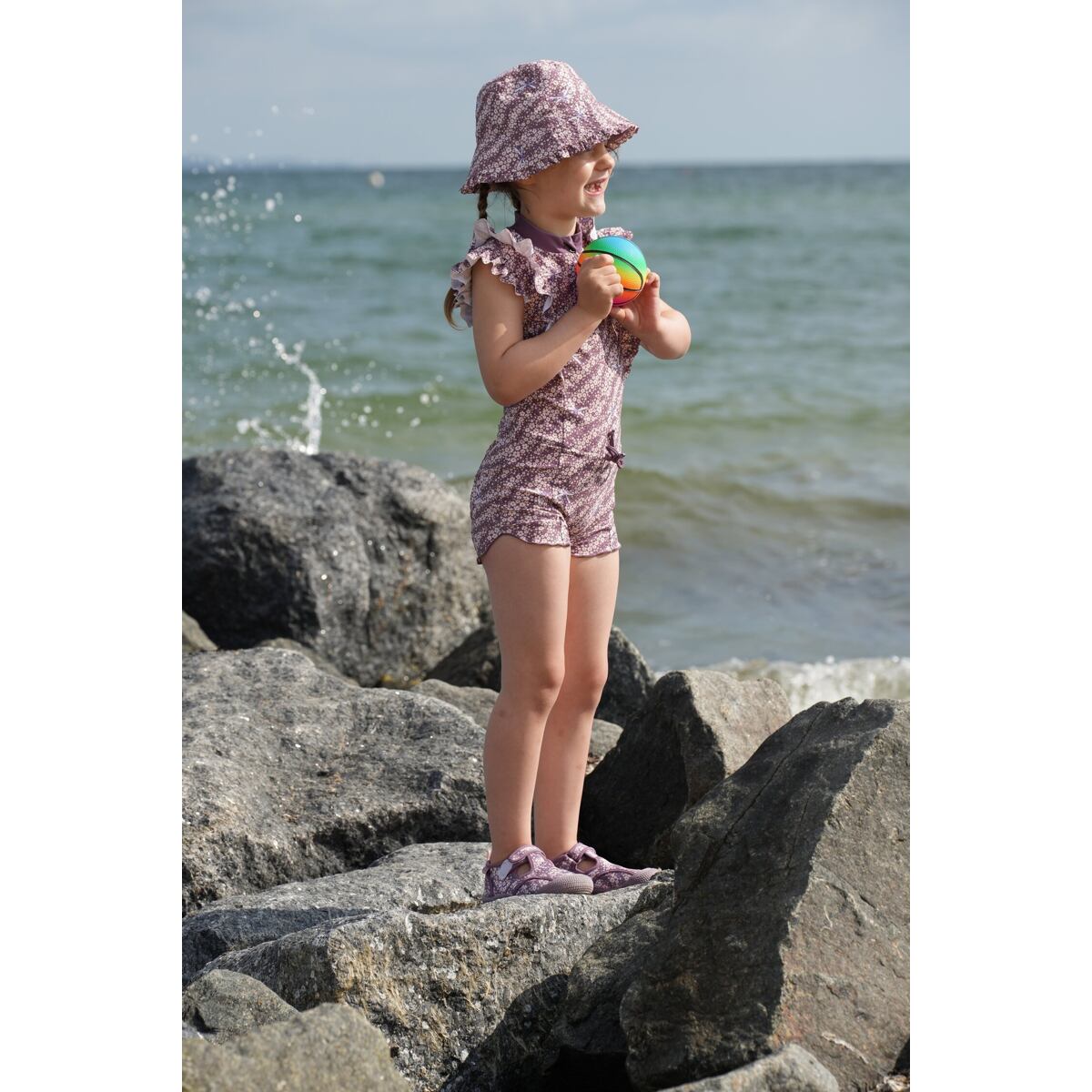 Playshoes Dětský UV klobouk Flowers oboustranný - violet