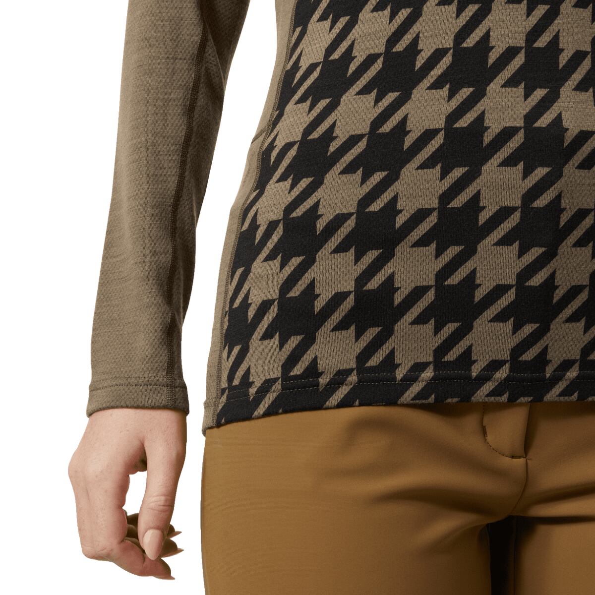Helly Hansen Dámské funkční tričko s merinem Lifa Merino Midweight Gra Crew - sepia houndstooth aop