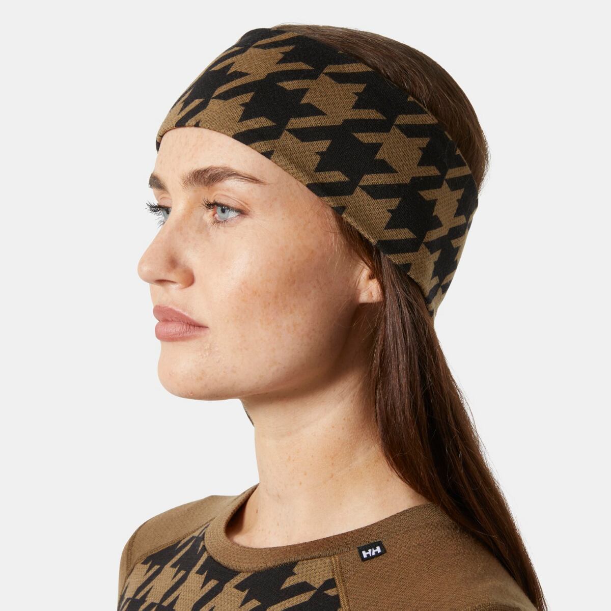 Helly Hansen Funkční čelenka s merinem Lifa merino headband - sepia houndstooth aop