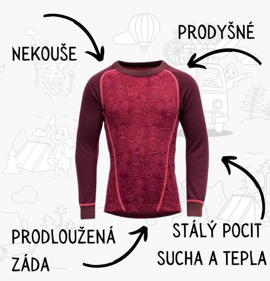 Devold Dětské funkční tričko s merinem Duo active s rolákem na zip port dlouhý rukáv