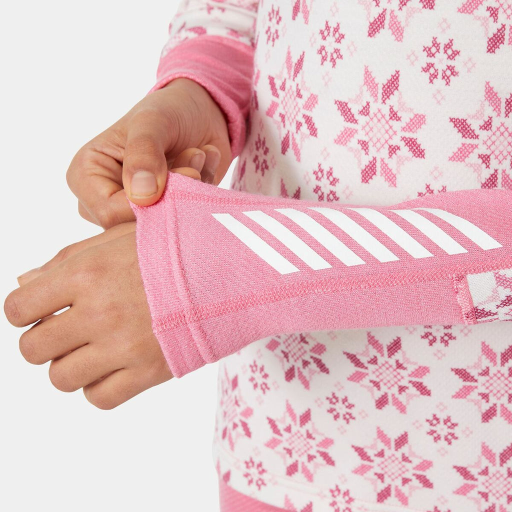 Helly Hansen Juniorské termoprádlo JR Graphic Lifa Merino set - sugar pink snowflake aop