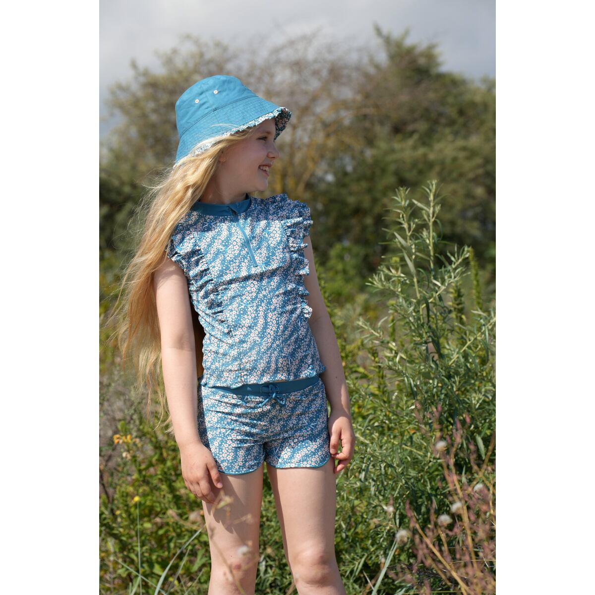 Playshoes Dětské UV tričko Flowers petrol - krátký rukáv