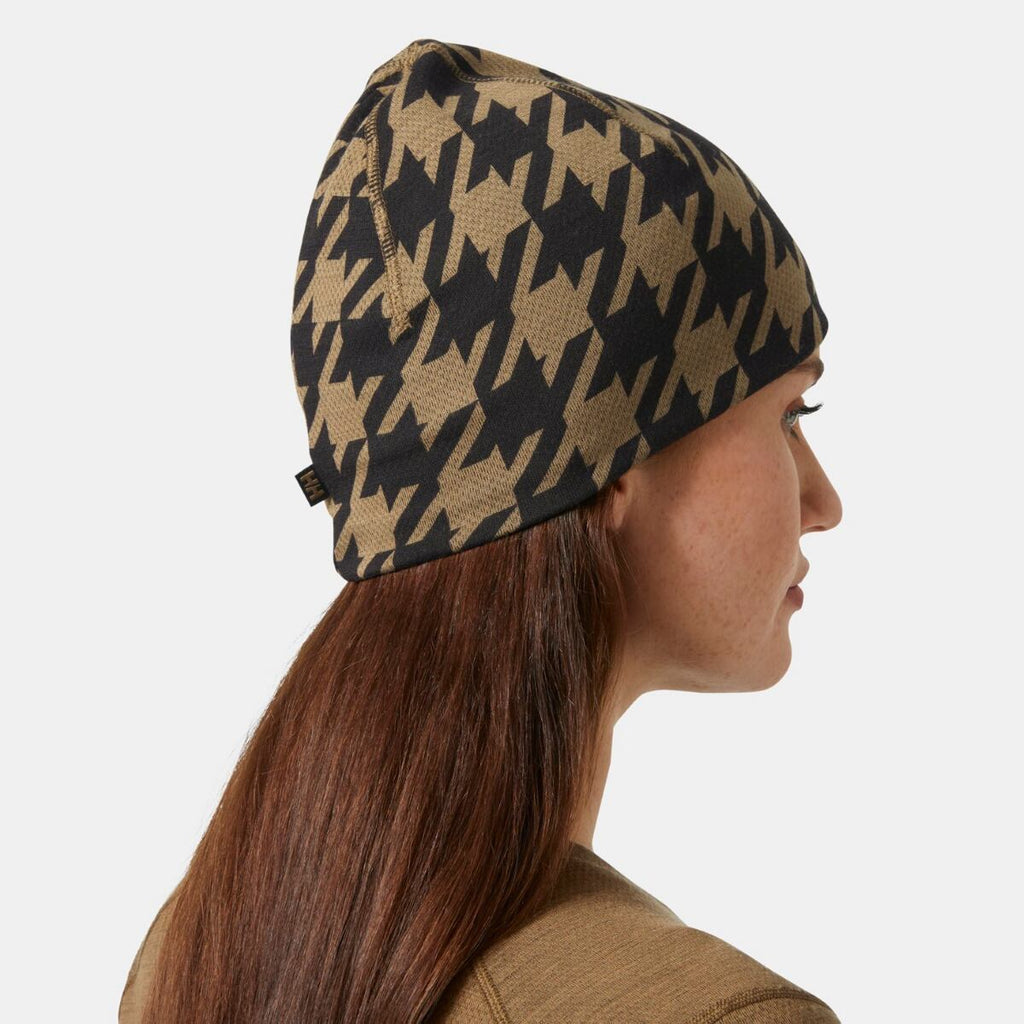 Helly Hansen Zimní čepice s merinem Lifa merino beanie - sepia houndstooth aop